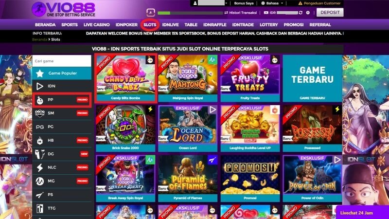 Pilih 'SLOTS' dan Klik PP (pragmatic Play) untuk Bermain Candy Blitz Bombs