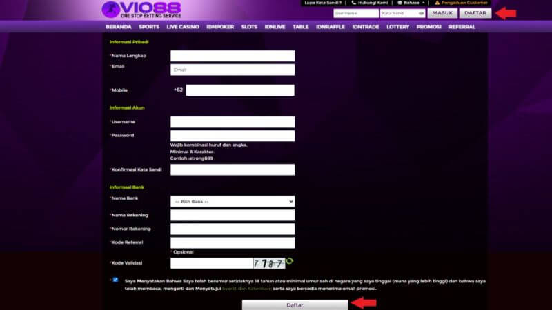 Form Pendaftaran Situs Vio88